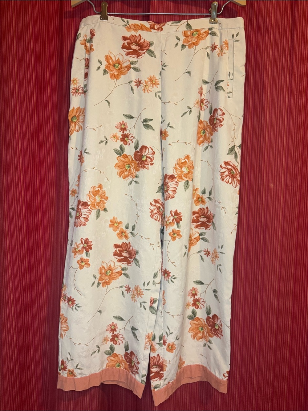 IZOD Ladies Washable 100% Silk Floral Capri Pants with Pockets Size 14